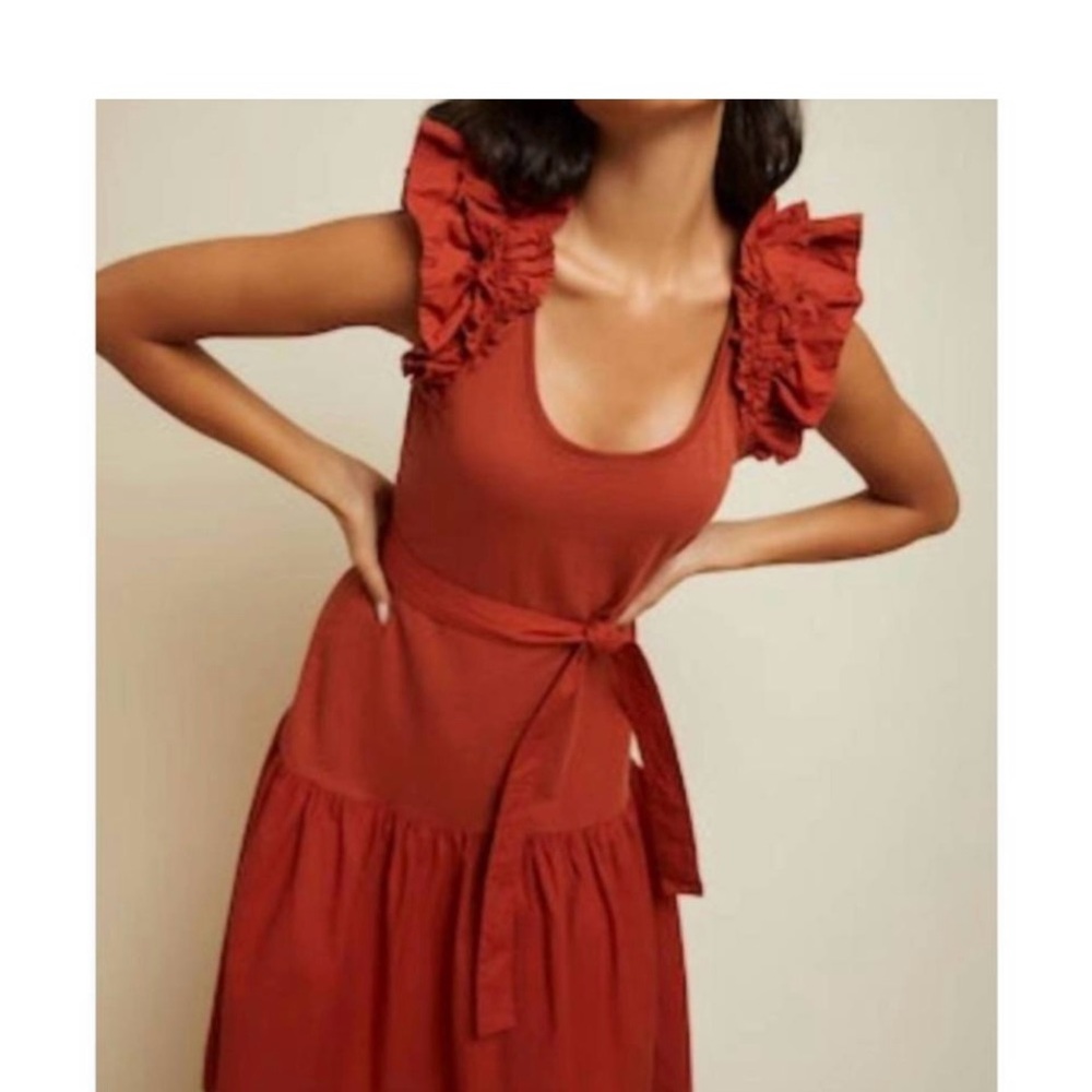 Nation LTD Red Midi Sundress with Flutter Sleeves